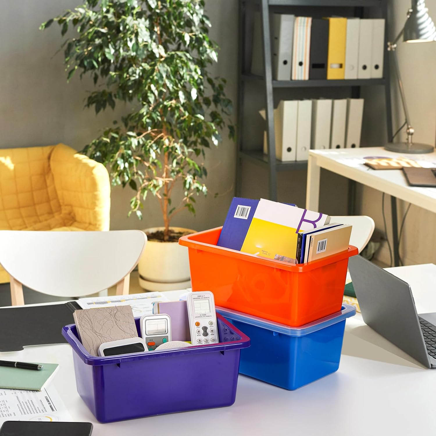 Nicunom 6 Pack Small Cubby Bins Storage Bins with Lids, 5 Qt Plastic Storage Bins Colorful Toy Storage Containers, Stackable Organizer Cubbies for Classroom Home detail 17
