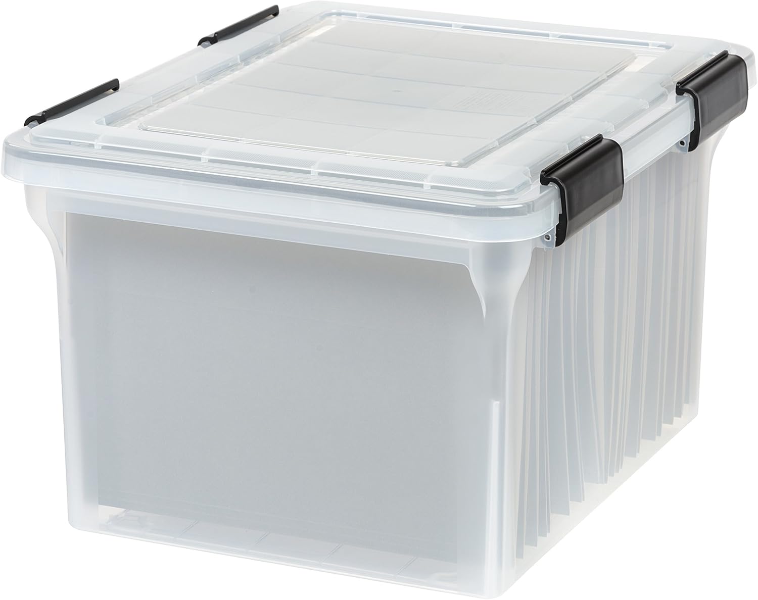 IRIS USA Snap Securing File Box, File Box with Locking Lid, Secure Document Storage Container for Letter/Legal Files, Portable Stackable Filing Organizer with Latches, 4 Pack, Black detail 1