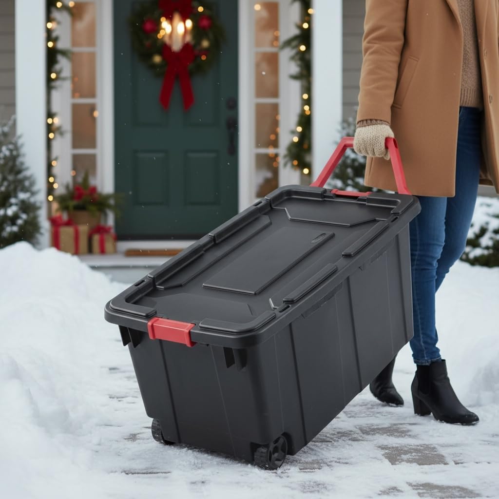 GardenNest Black 16-Pack 40-Gallon Wheeled Storage Bins Storage Box with Latching Lids, Heavy-Duty Plastic Totes with Ergonomic Handles for Camping Gear, Sports Equipment, Tools & Workshop Storage detail 7