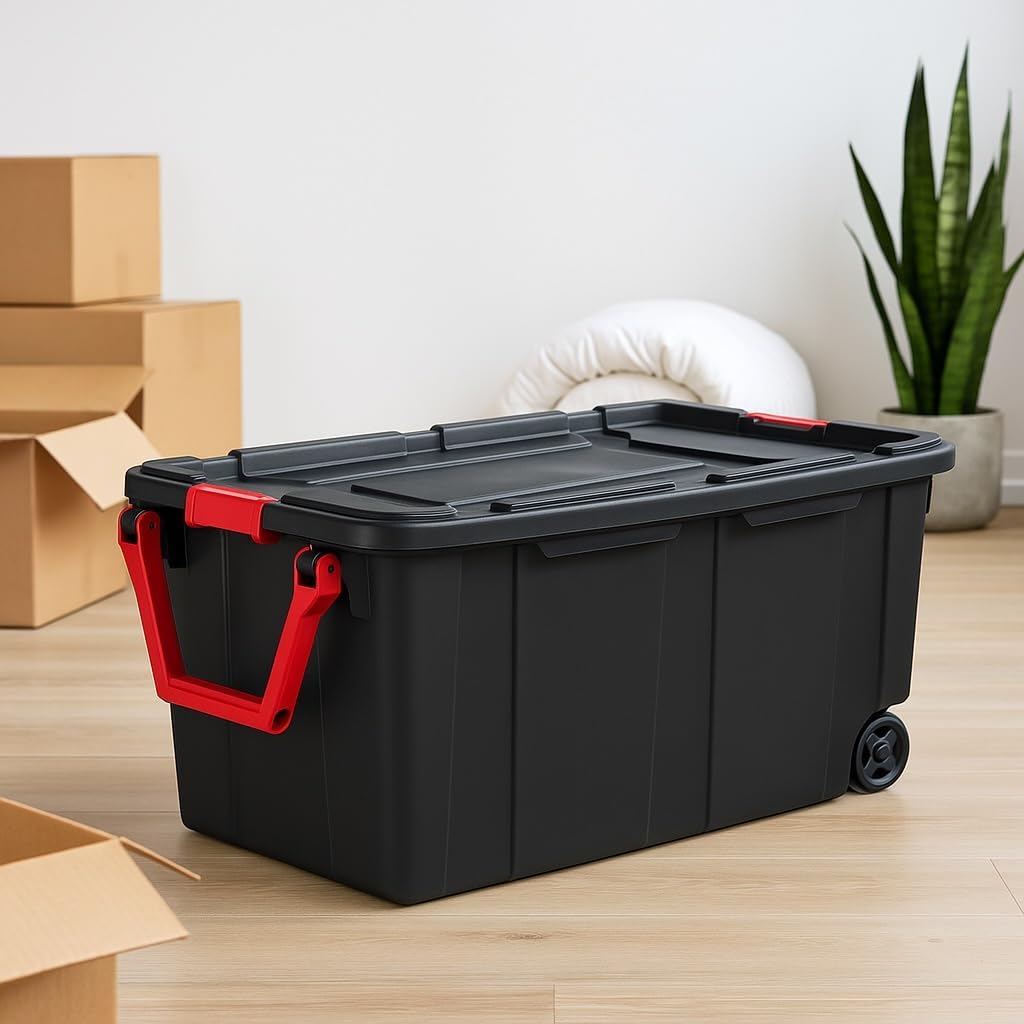 GardenNest Black 16-Pack 40-Gallon Wheeled Storage Bins Storage Box with Latching Lids, Heavy-Duty Plastic Totes with Ergonomic Handles for Camping Gear, Sports Equipment, Tools & Workshop Storage detail 9