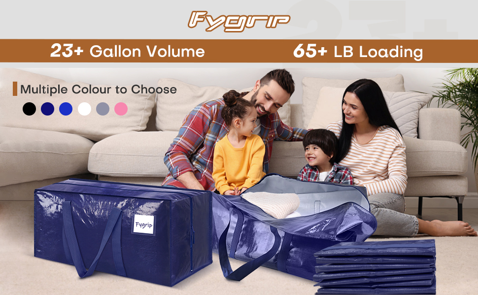 6 Pack Extra Heavy Duty Large Moving Bags with Strong Zipper & Comfortable Handles, Sturdy & Durable Clothes Storage Bags Totes Bins, Blue Packing Moving Boxes for College Supplies, Dark Blue detail 1