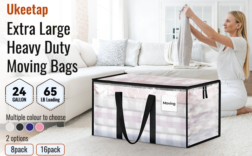 8 Pack Extra Large Heavy Duty Moving Bags, Clear Storage Bins with Lids, Reinforced Handles & Heavy-Duty Zippers Moving Boxes Storage Bags Totes for Clothes Packing, Dorms, College Supplies, Clear detail 1