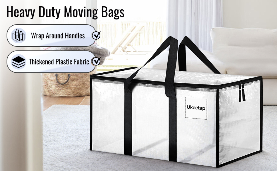 8 Pack Extra Large Heavy Duty Moving Bags, Clear Storage Bins with Lids, Reinforced Handles & Heavy-Duty Zippers Moving Boxes Storage Bags Totes for Clothes Packing, Dorms, College Supplies, Clear detail 3
