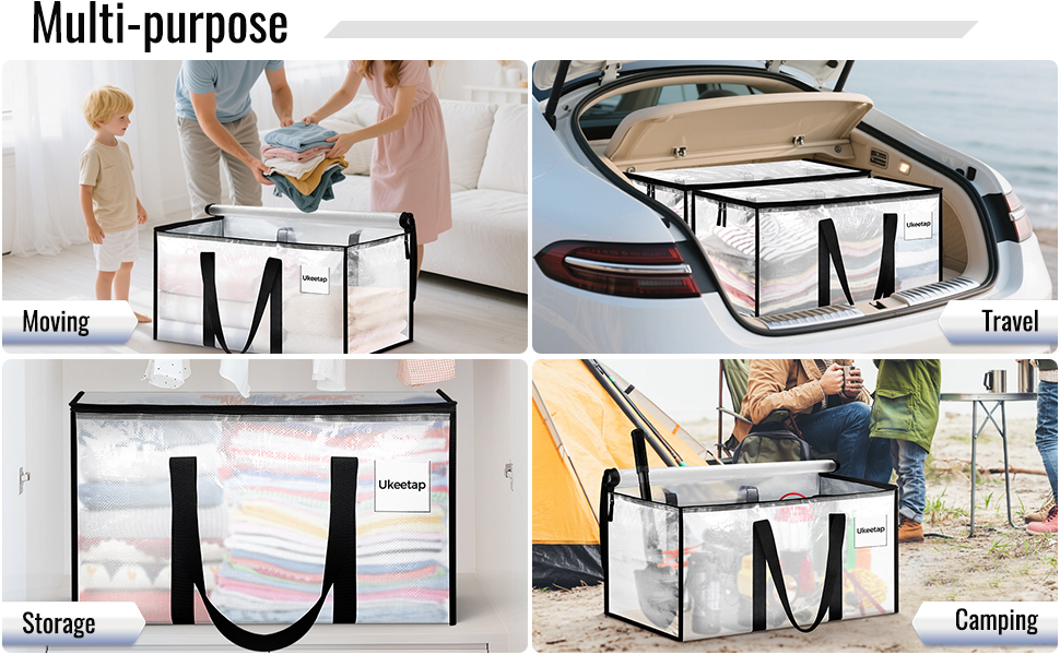 8 Pack Extra Large Heavy Duty Moving Bags, Clear Storage Bins with Lids, Reinforced Handles & Heavy-Duty Zippers Moving Boxes Storage Bags Totes for Clothes Packing, Dorms, College Supplies, Clear detail 5