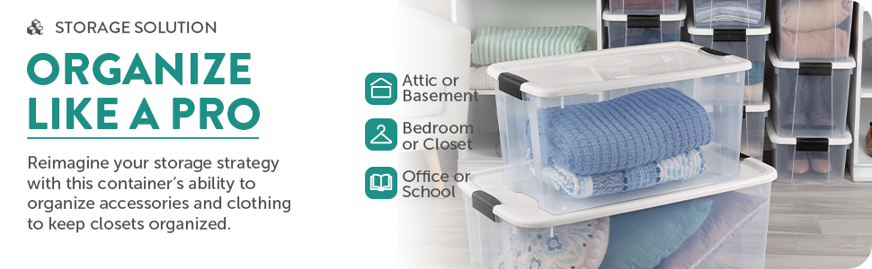 Sterilite 4-Pack Ultra Latching Box - Heavy-Duty Clear Plastic 70 Quart Storage Bins with Latching Lids, Stackable Containers for Closet, Garage, Attic, Basement, Bedroom and Office Organization detail 5