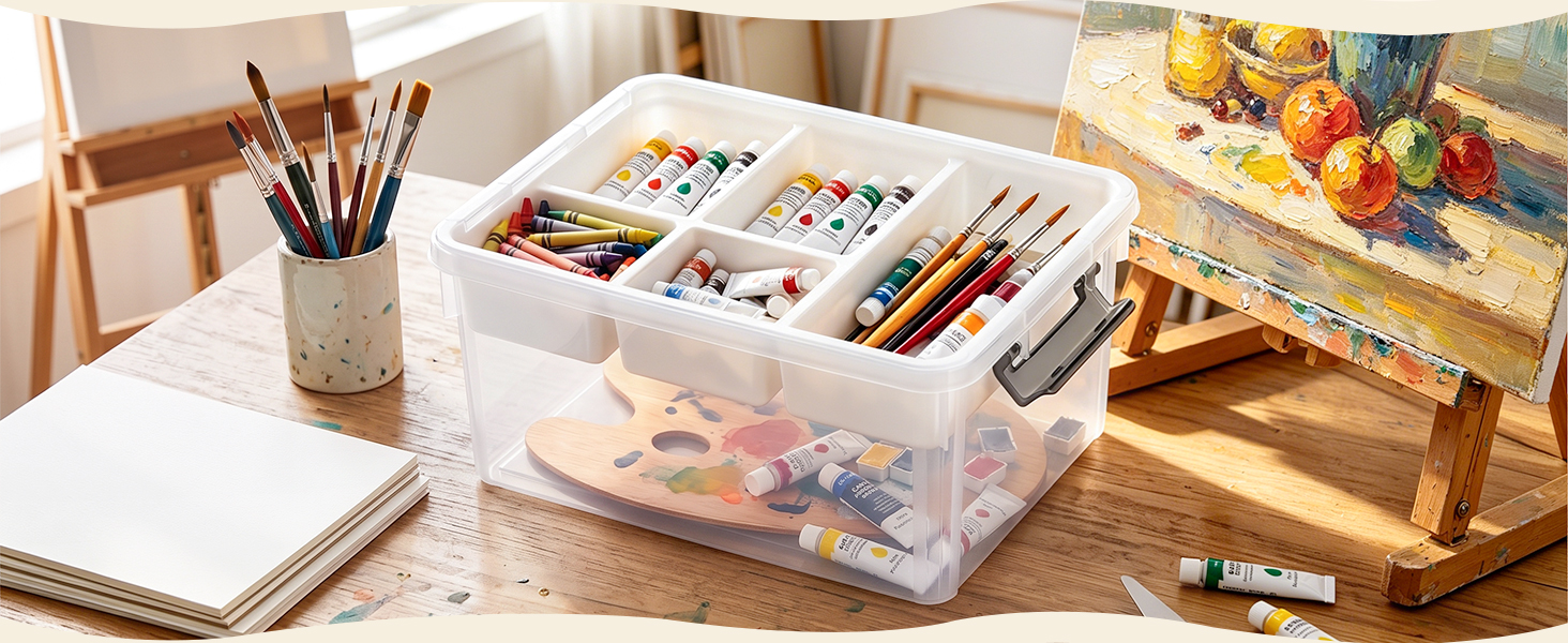 Citylife 17 QT Plastic Storage Box with Removable Tray Craft Organizers and Storage Clear Storage Container for Organizing Bead, Tool, Sewing, Playdoh detail 5