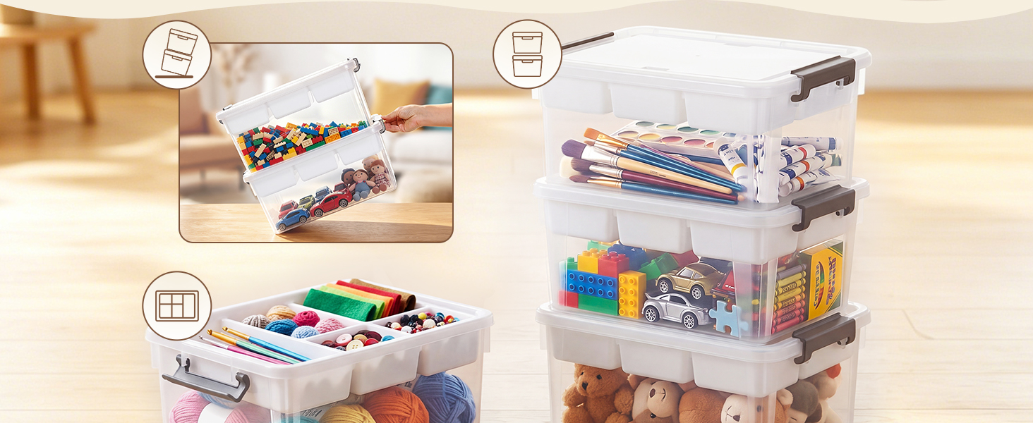 Citylife 17 QT Plastic Storage Box with Removable Tray Craft Organizers and Storage Clear Storage Container for Organizing Bead, Tool, Sewing, Playdoh detail 9