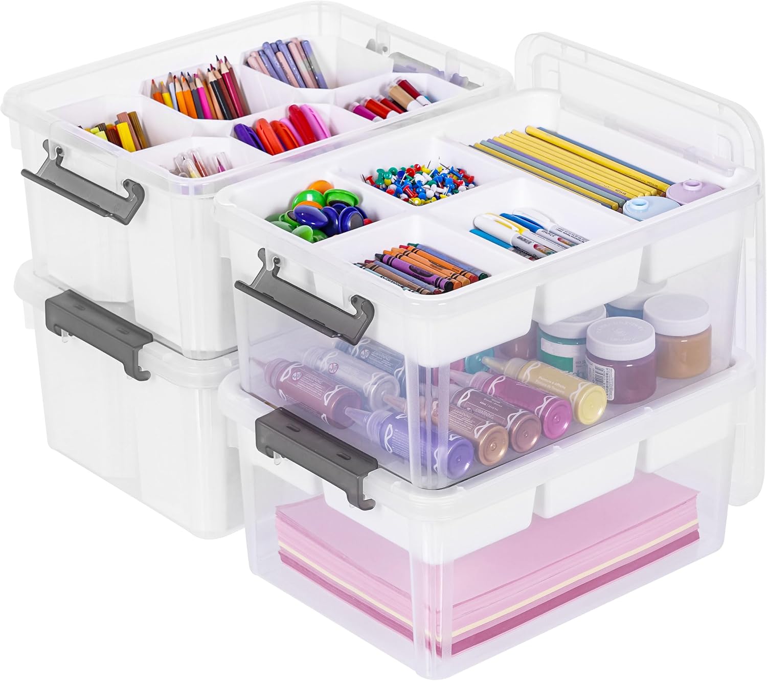 Citylife 17 QT Plastic Storage Box with Removable Tray Craft Organizers and Storage Clear Storage Container for Organizing Bead, Tool, Sewing, Playdoh detail 18