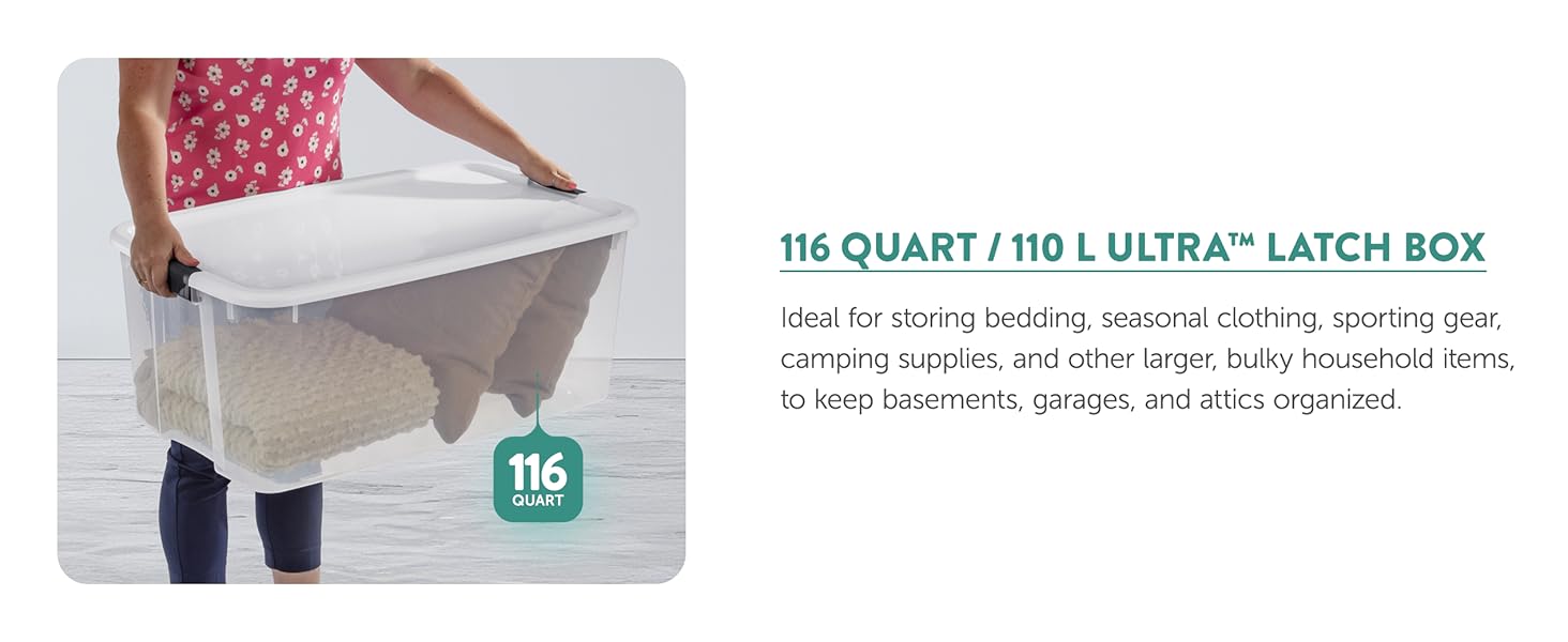 Sterilite 6-Pack Ultra Latching Box, Storage Bins with Lids, Clear Plastic, 18 Qt - Large Heavy-Duty Organizing Bin Containers for Home, Closet, Kitchen, Pantry, Bathroom, and Office detail 8