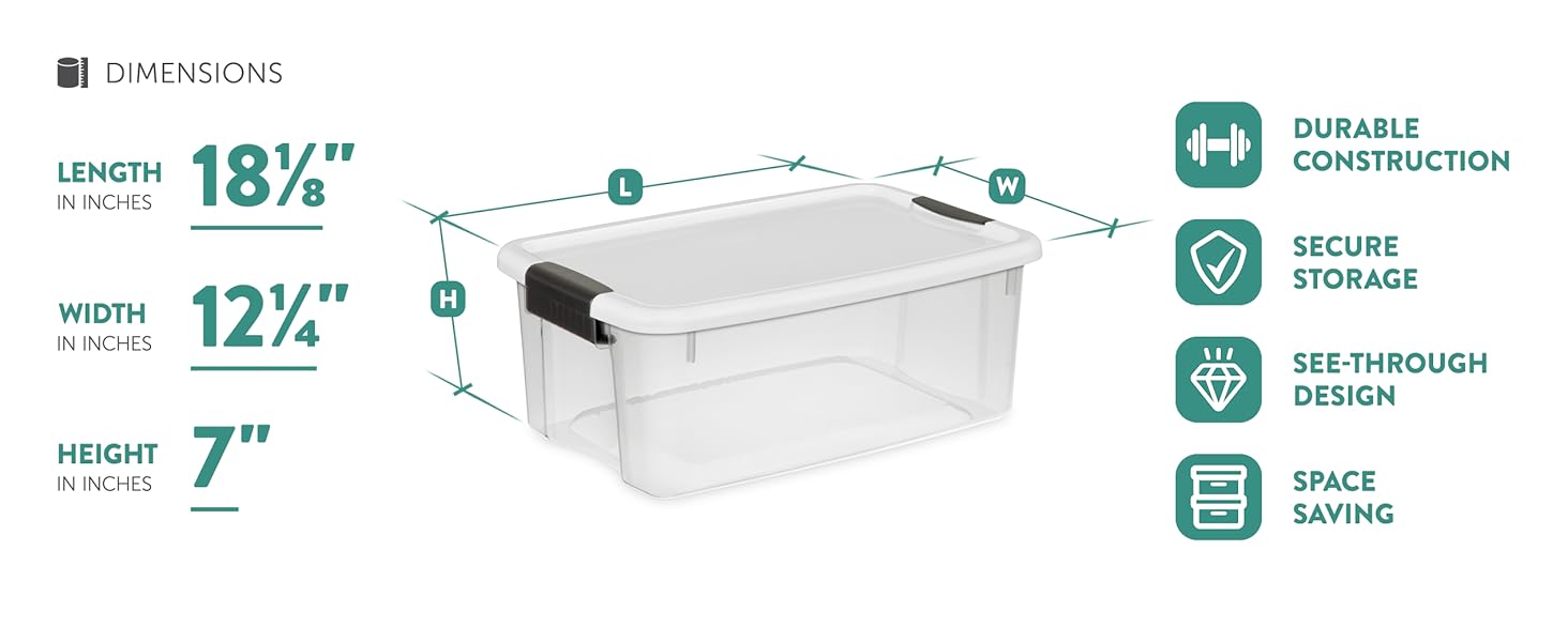 Sterilite 6-Pack Ultra Latching Box, Storage Bins with Lids, Clear Plastic, 18 Qt - Large Heavy-Duty Organizing Bin Containers for Home, Closet, Kitchen, Pantry, Bathroom, and Office detail 9
