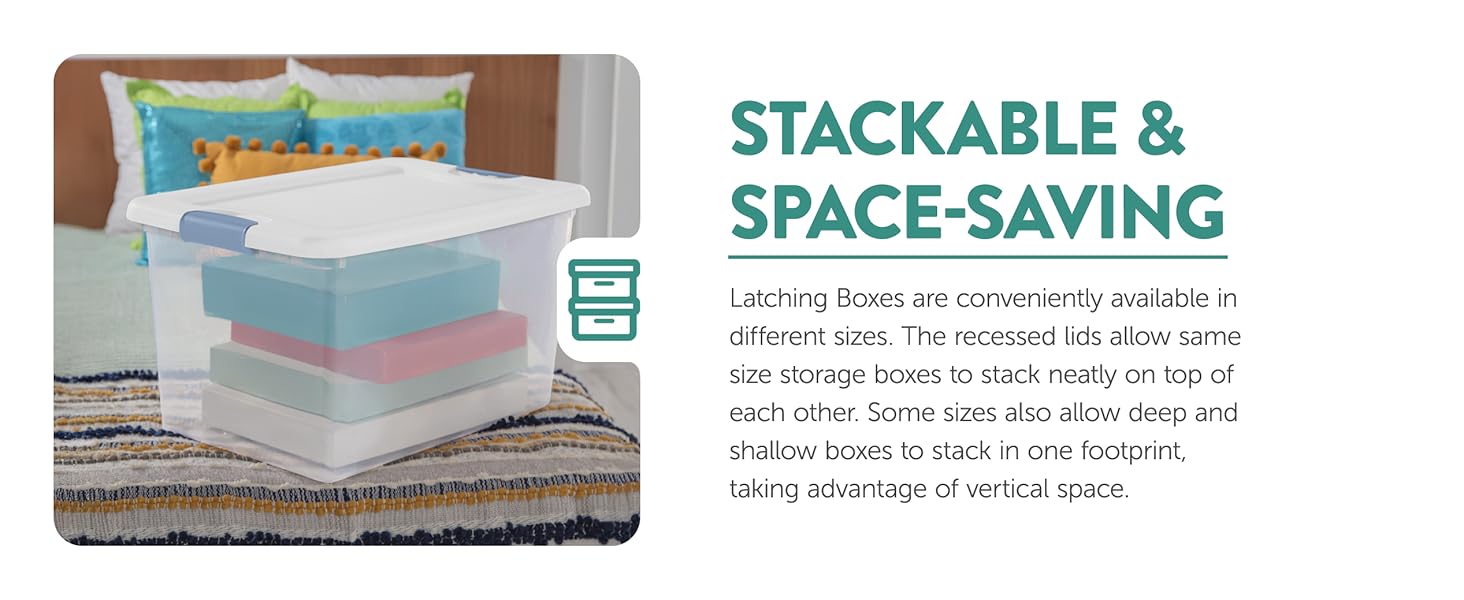 Sterilite 4-Pack Latching Box, Clear Plastic 64 Quart Storage Container with Lid, Stackable Underbed Storage Bin Organizer for Home, Closet, Bedroom, Dorm Room and Apartment Use detail 3