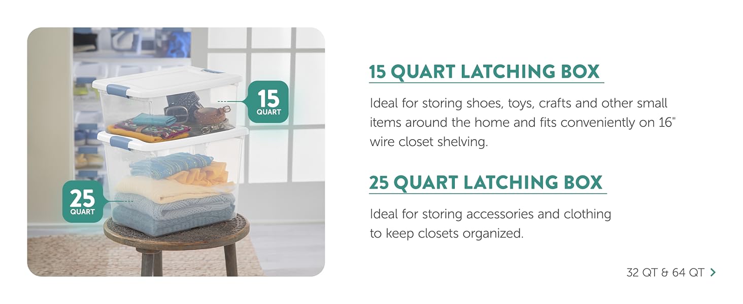 Sterilite 4-Pack Latching Box, Clear Plastic 64 Quart Storage Container with Lid, Stackable Underbed Storage Bin Organizer for Home, Closet, Bedroom, Dorm Room and Apartment Use detail 7