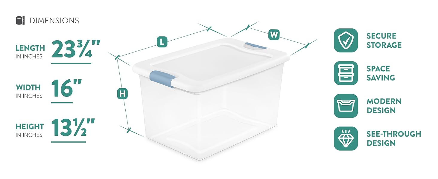 Sterilite 4-Pack Latching Box, Clear Plastic 64 Quart Storage Container with Lid, Stackable Underbed Storage Bin Organizer for Home, Closet, Bedroom, Dorm Room and Apartment Use detail 10