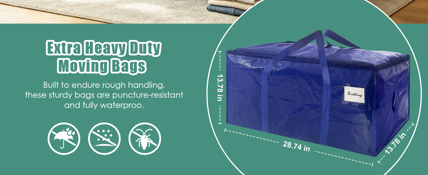 8 Pack Extra Heavy Duty Large Moving Bags with Strong Zipper & Carrying Handles, Sturdy Clothes Storage Bags Totes Bins, Packing Bag Move Boxes College Moving Supplies, Dark Blue - 24 gal detail 2