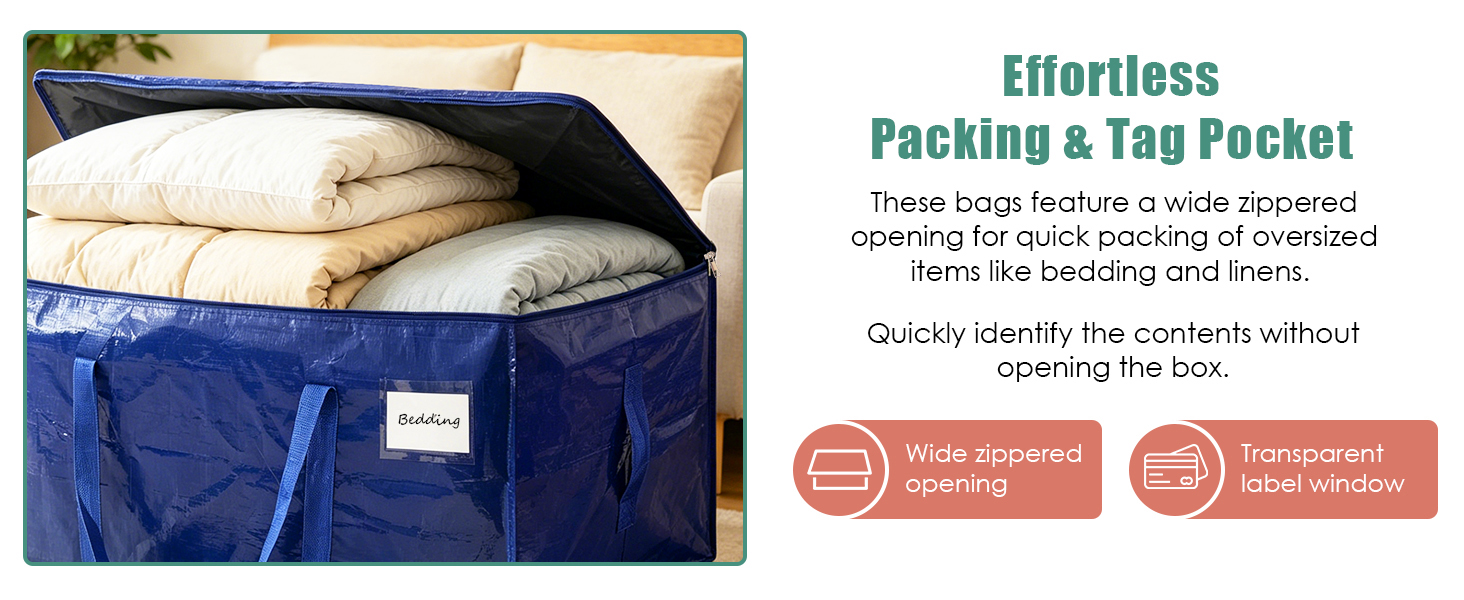 8 Pack Extra Heavy Duty Large Moving Bags with Strong Zipper & Carrying Handles, Sturdy Clothes Storage Bags Totes Bins, Packing Bag Move Boxes College Moving Supplies, Dark Blue - 24 gal detail 5
