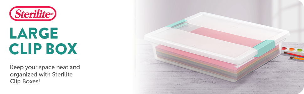 Sterilite 6-Pack Clip Box, Stackable Clear Plastic Bins with Latching Lids, Large - Writing, Arts or Crafts Supplies Storage Containers for Home, Office, Classroom and Workshop Organization detail 1