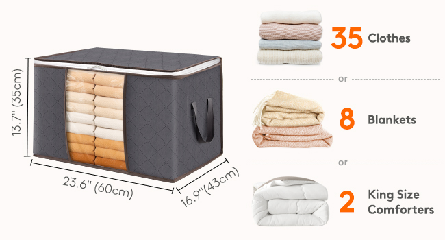 Lifewit 90L Large Storage Bags, 6 Pack Closet Organizers and Storage, Clothes Storage Bins with Lids, Foldable Storage Containers with Reinforced Handles for Clothing, Blanket, Bedding, Comforter Gray detail 1