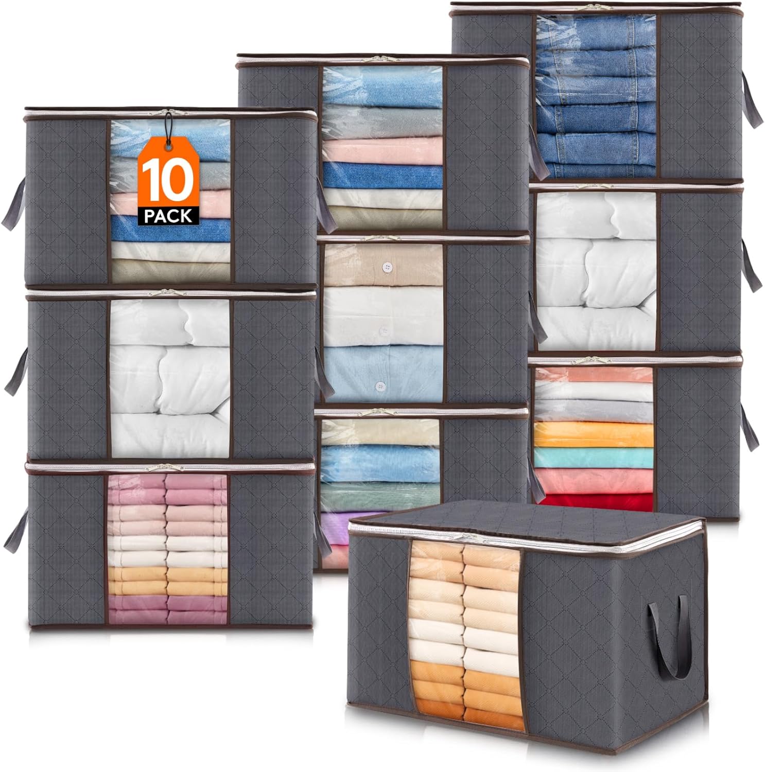Lifewit 90L Large Storage Bags, 6 Pack Closet Organizers and Storage, Clothes Storage Bins with Lids, Foldable Storage Containers with Reinforced Handles for Clothing, Blanket, Bedding, Comforter Gray detail 9