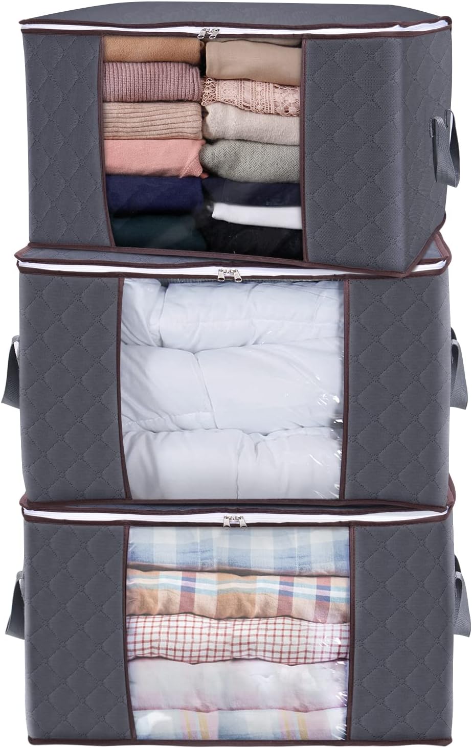 Lifewit 90L Large Storage Bags, 6 Pack Closet Organizers and Storage, Clothes Storage Bins with Lids, Foldable Storage Containers with Reinforced Handles for Clothing, Blanket, Bedding, Comforter Gray detail 12