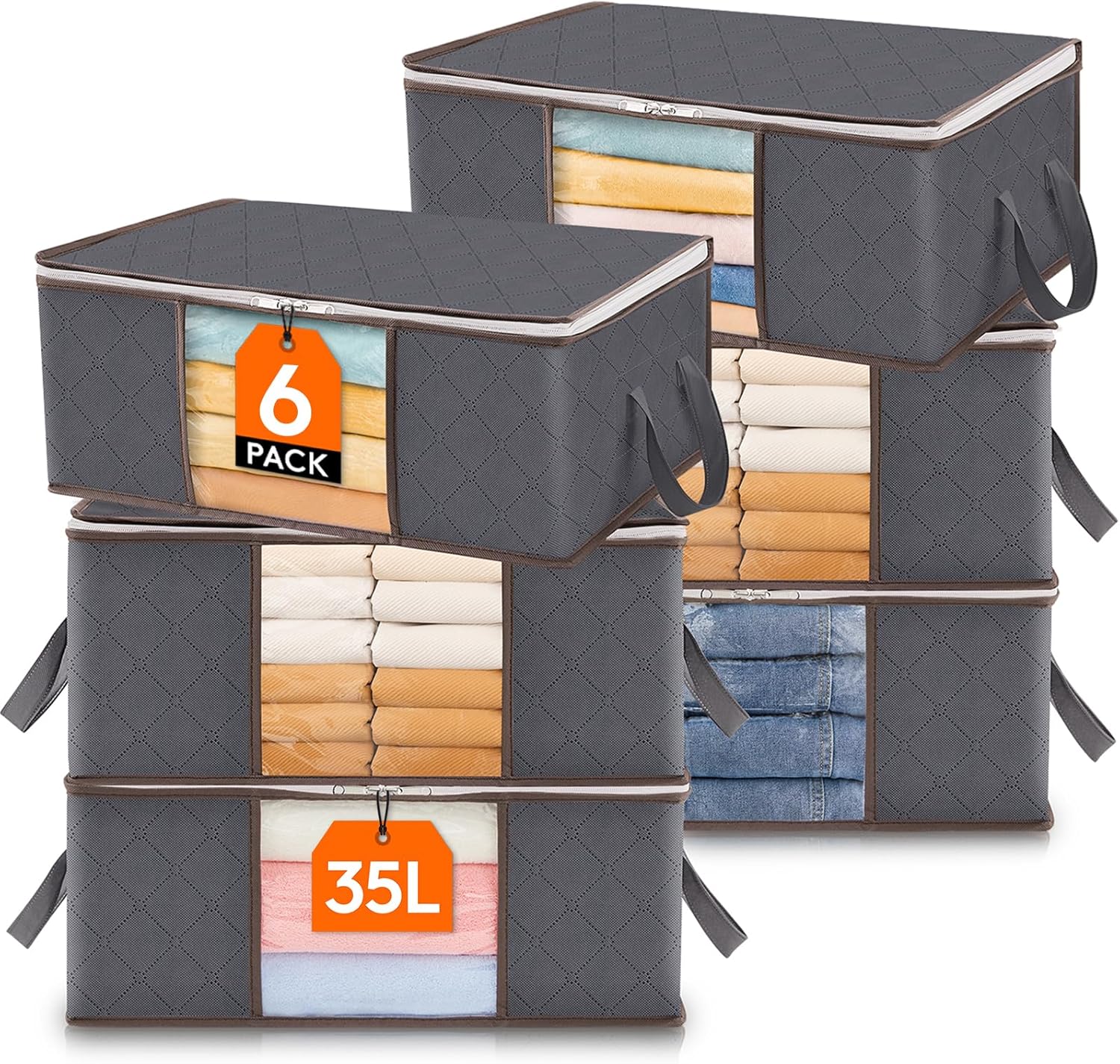 Lifewit 90L Large Storage Bags, 6 Pack Closet Organizers and Storage, Clothes Storage Bins with Lids, Foldable Storage Containers with Reinforced Handles for Clothing, Blanket, Bedding, Comforter Gray detail 15