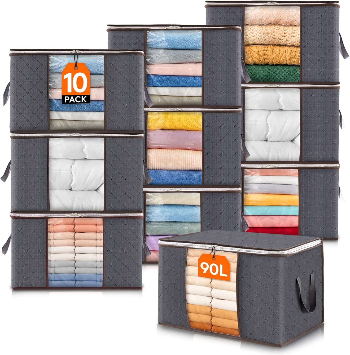 Lifewit 90L Large Storage Bags, 6 Pack Closet Organizers and Storage, Clothes Storage Bins with Lids, Foldable Storage Containers with Reinforced Handles for Clothing, Blanket, Bedding, Comforter Gray detail 16