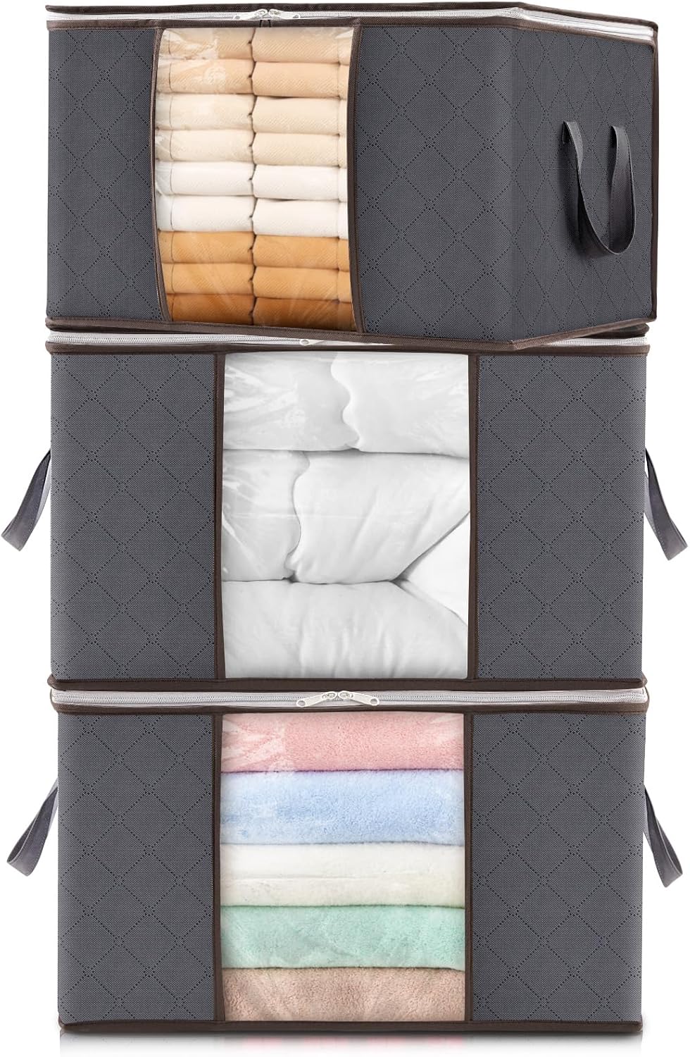 Lifewit 90L Large Storage Bags, 6 Pack Closet Organizers and Storage, Clothes Storage Bins with Lids, Foldable Storage Containers with Reinforced Handles for Clothing, Blanket, Bedding, Comforter Gray detail 18