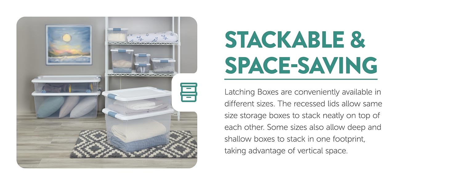 Sterilite 6 Pack Latching Box, Clear Plastic 25 Quart Storage Container with Lid, Stackable Underbed Storage Bin Organizer for Home, Closet, Bedroom, Dorm Room and Apartment Use detail 3