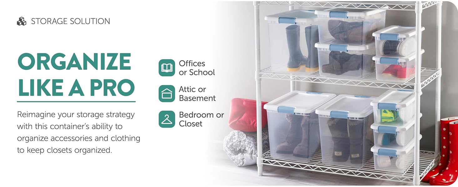 Sterilite 6 Pack Latching Box, Clear Plastic 25 Quart Storage Container with Lid, Stackable Underbed Storage Bin Organizer for Home, Closet, Bedroom, Dorm Room and Apartment Use detail 9