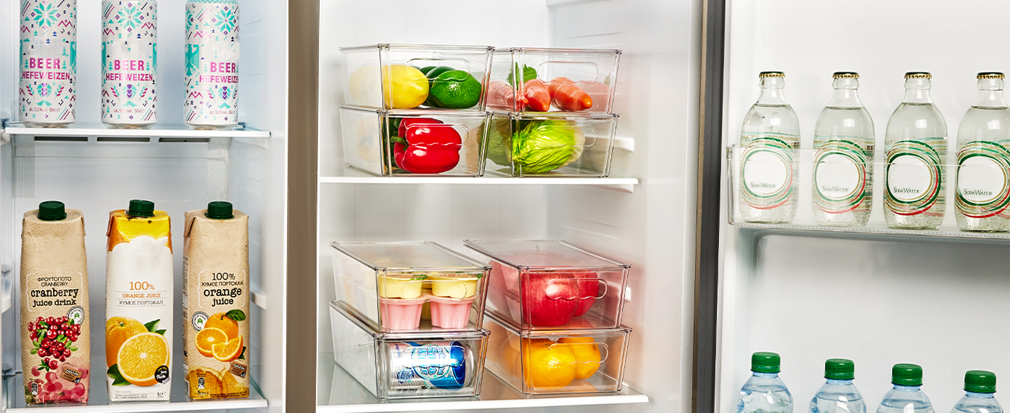 Vtopmart 8pcs Clear Organizers and Storage Bins with Lids, Stackable Plastic Storage Containers with Handles for Fridge, Freezer, Pantry, Cabinet, Kitchen Organization detail 1