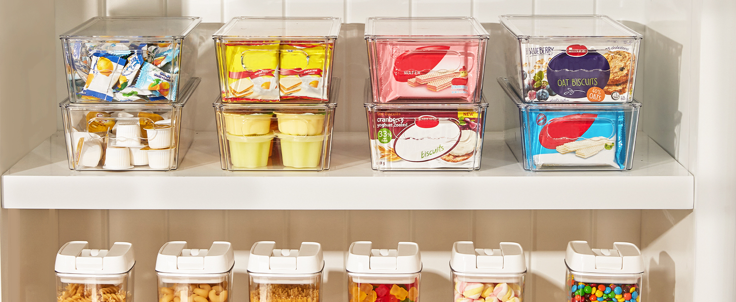Vtopmart 8pcs Clear Organizers and Storage Bins with Lids, Stackable Plastic Storage Containers with Handles for Fridge, Freezer, Pantry, Cabinet, Kitchen Organization detail 2