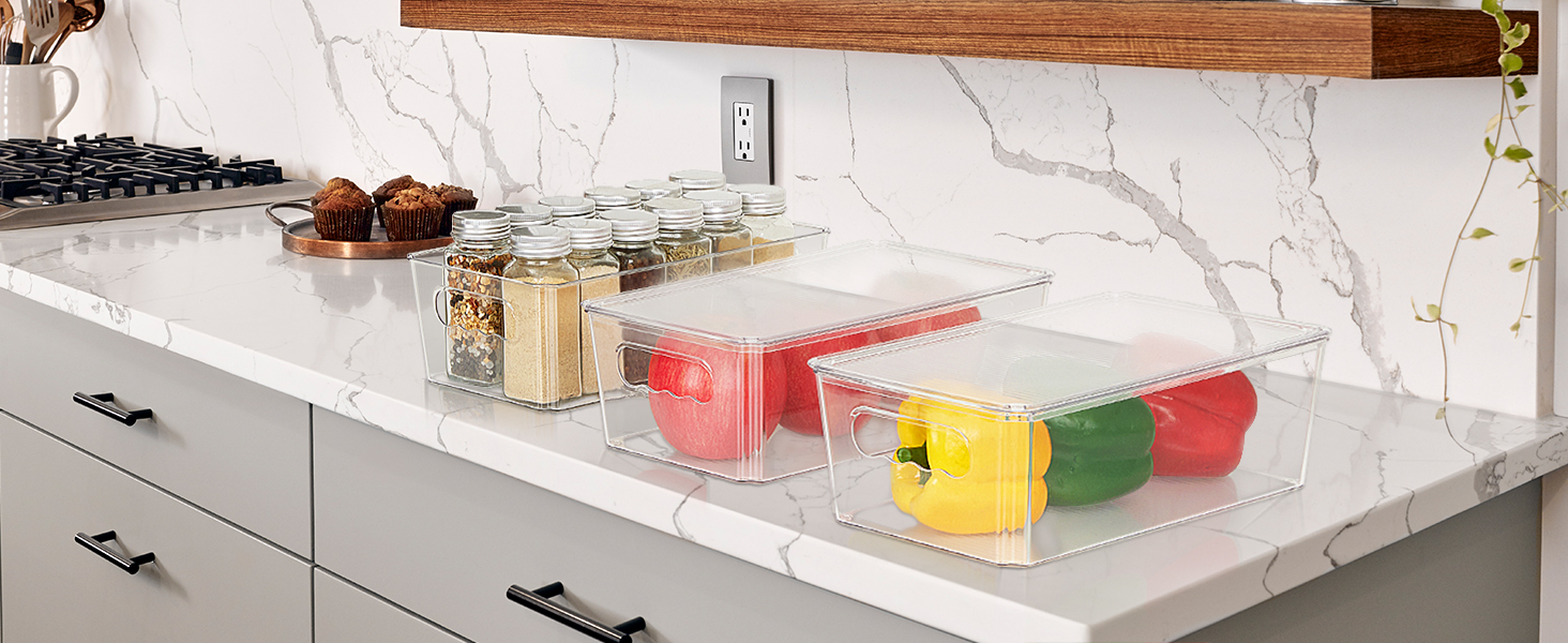 Vtopmart 8pcs Clear Organizers and Storage Bins with Lids, Stackable Plastic Storage Containers with Handles for Fridge, Freezer, Pantry, Cabinet, Kitchen Organization detail 3