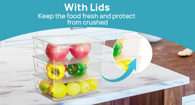 Vtopmart 8pcs Clear Organizers and Storage Bins with Lids, Stackable Plastic Storage Containers with Handles for Fridge, Freezer, Pantry, Cabinet, Kitchen Organization detail 5