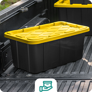 Sterilite 17 Gal Industrial Tote, Stackable Storage Bin with Snap-Fit Lid for Garage, Basement & Attic Storage, Black Base and Yellow Lily Lid, 6-Pack detail 3