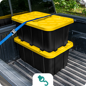 Sterilite 17 Gal Industrial Tote, Stackable Storage Bin with Snap-Fit Lid for Garage, Basement & Attic Storage, Black Base and Yellow Lily Lid, 6-Pack detail 4