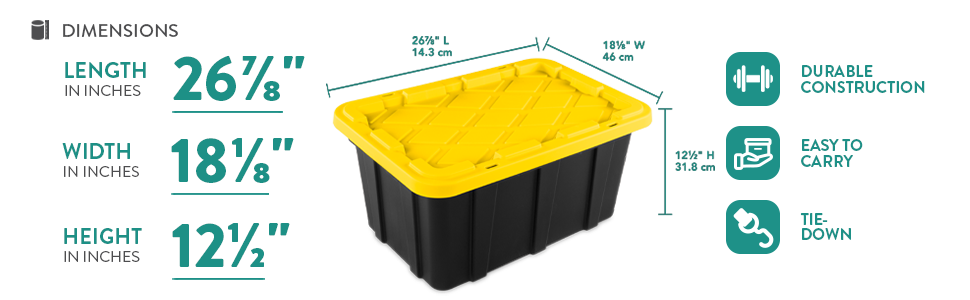Sterilite 17 Gal Industrial Tote, Stackable Storage Bin with Snap-Fit Lid for Garage, Basement & Attic Storage, Black Base and Yellow Lily Lid, 6-Pack detail 6