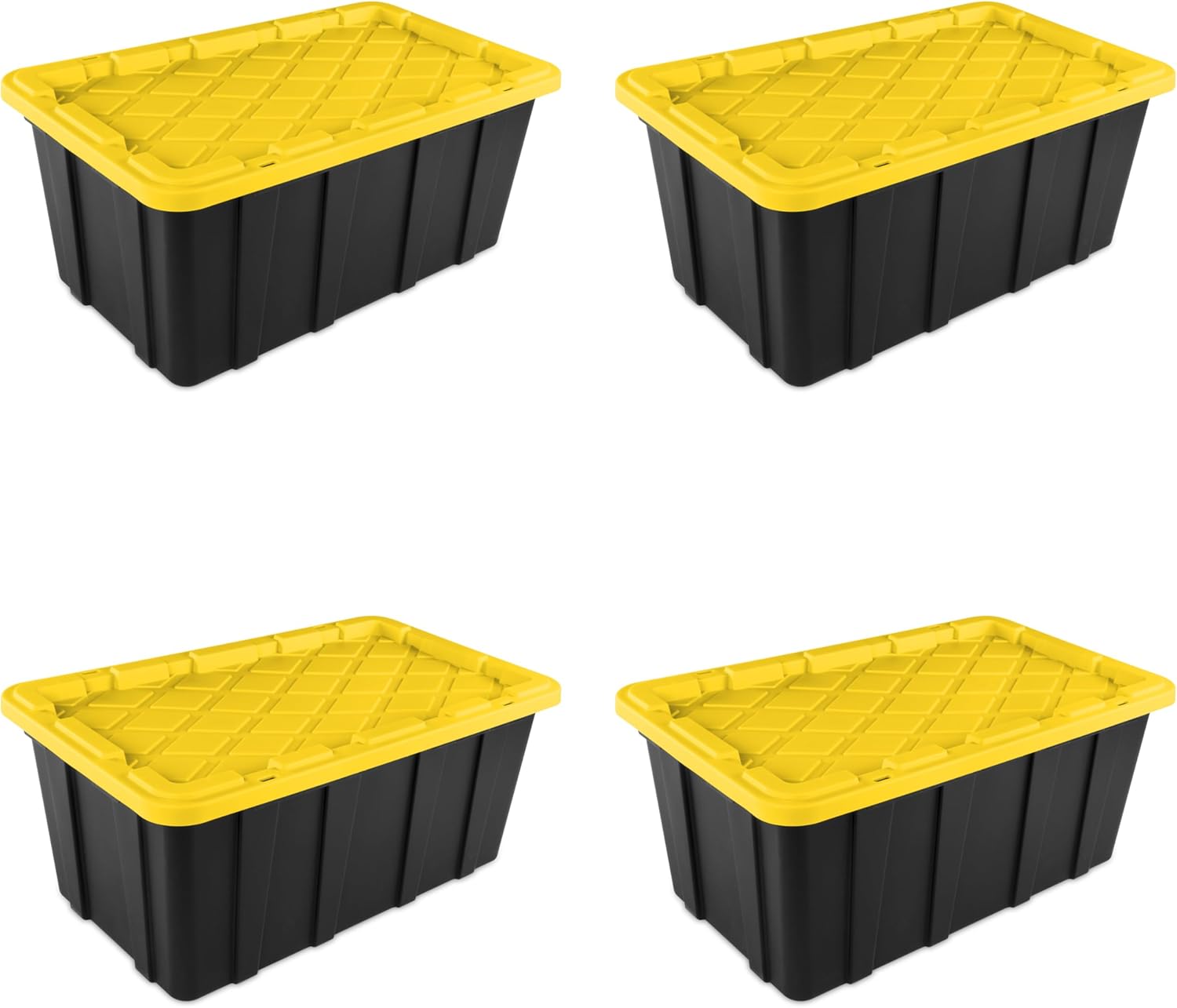 Sterilite 17 Gal Industrial Tote, Stackable Storage Bin with Snap-Fit Lid for Garage, Basement & Attic Storage, Black Base and Yellow Lily Lid, 6-Pack detail 9