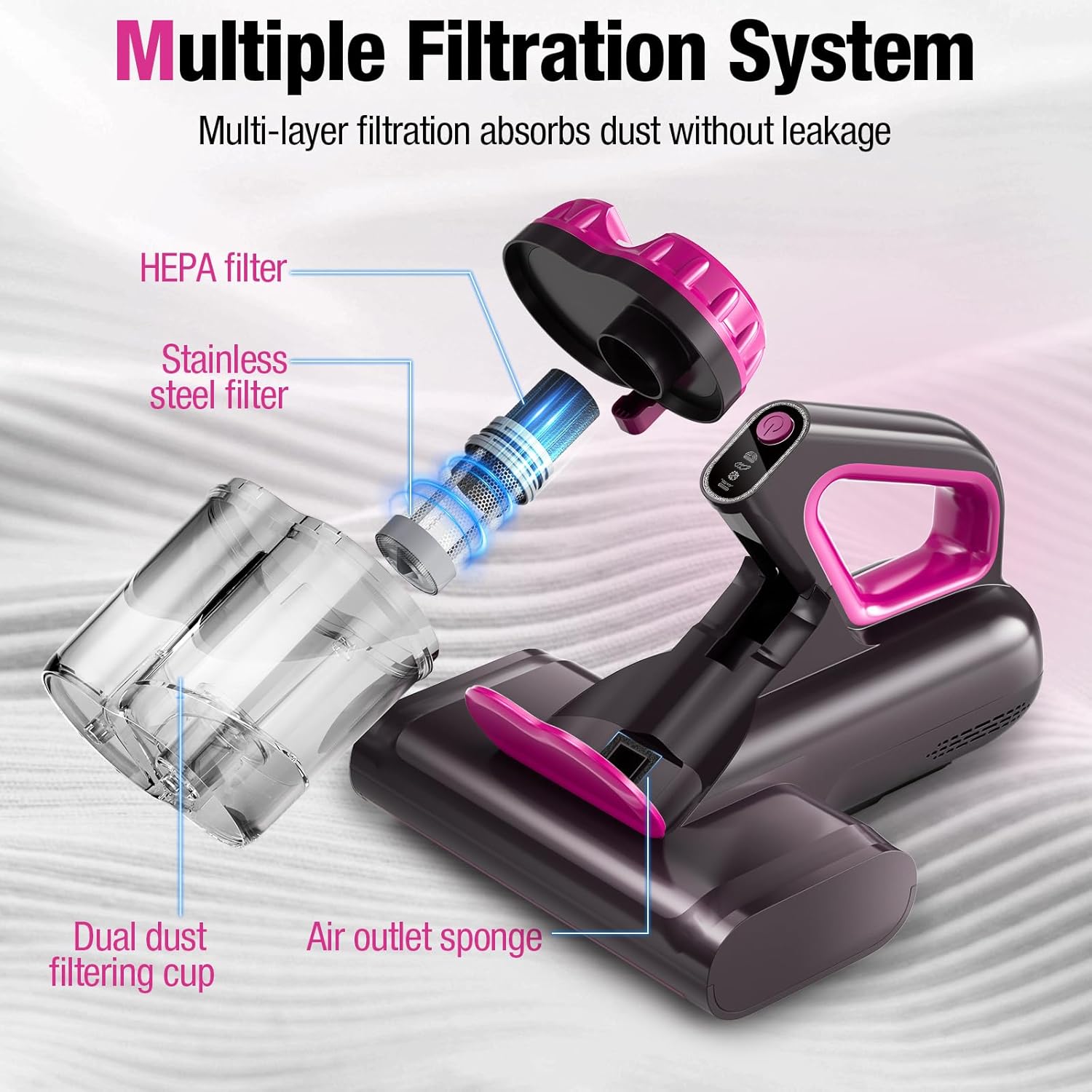 BYHUME Mattress Vacuum Cleaner, 17Kpa Bed Vacuum Cleaner, 273nm UV-C Light & - View 6