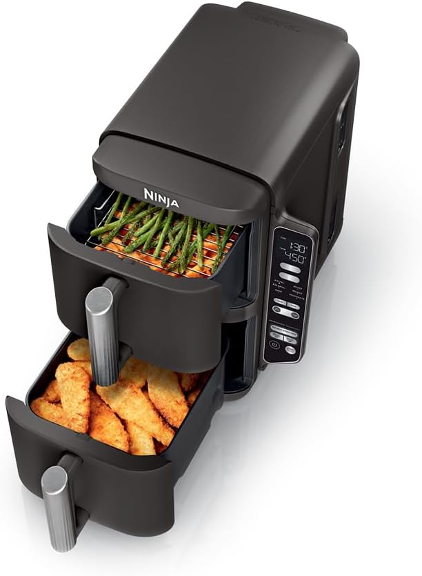 Ninja Air Fryer, 8 QT DoubleStack 2-Basket, Space Saving Design, Cooks 2lb