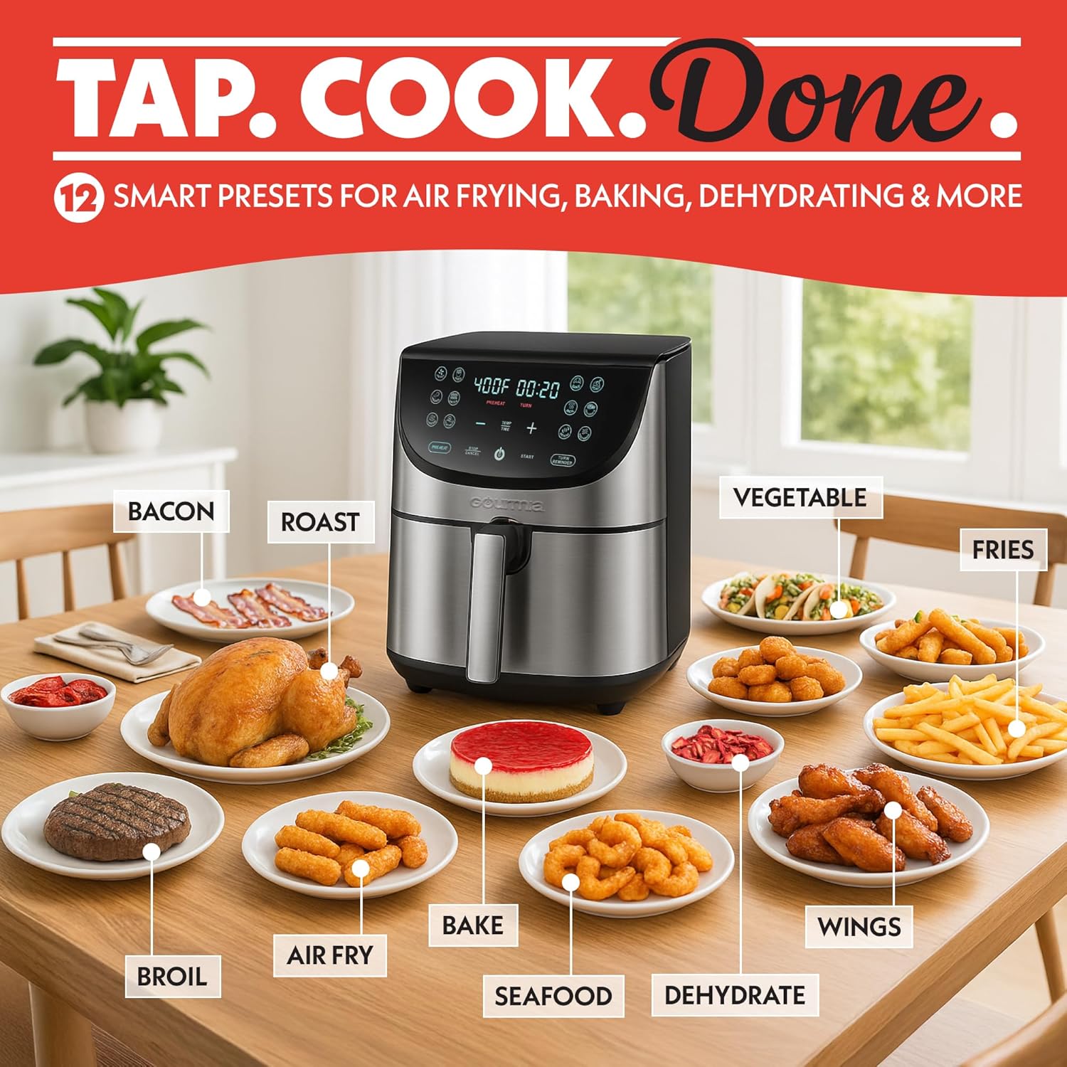 Gourmia Air Fryer - 8 Qt Extra Large Capacity, FryForce360º, Digital Display - View 3
