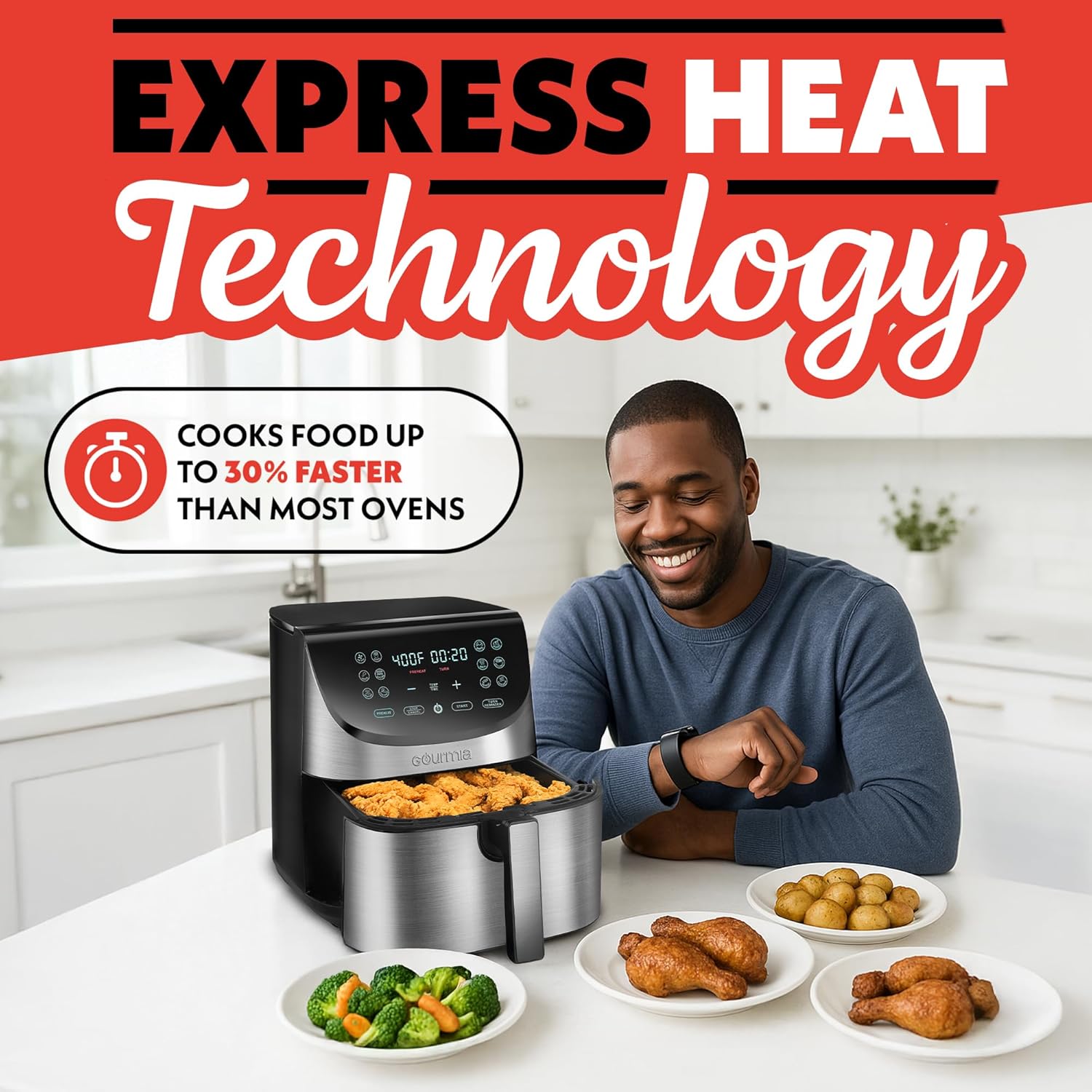 Gourmia Air Fryer - 8 Qt Extra Large Capacity, FryForce360º, Digital Display - View 6