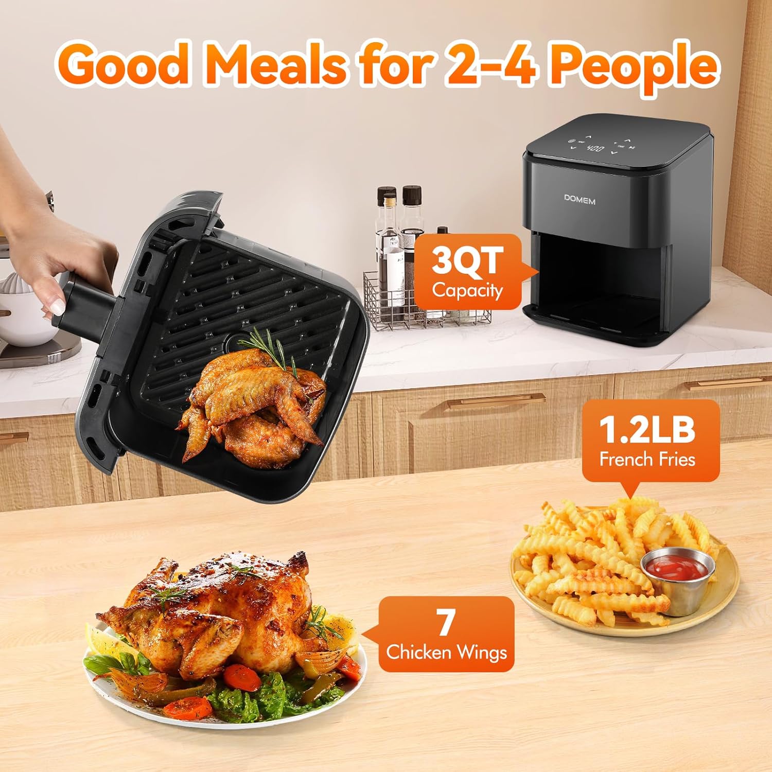 3 Qt Compact Air Fryer with Non-Stick Basket and Rack, User Friendly Simple - View 4