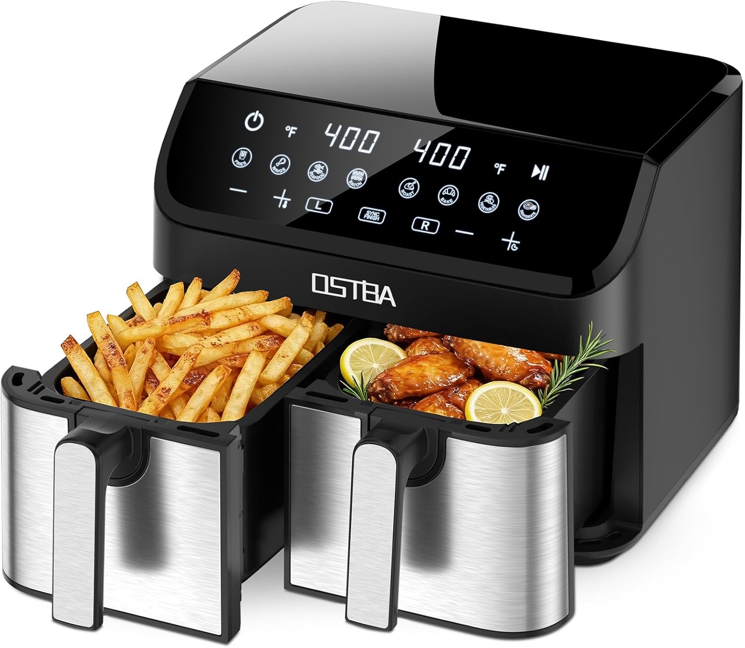 OSTBA 9.5QT Double Air Fryer, 1700W Dual Air Fryer with 2 Independent 4.25QT - View 3