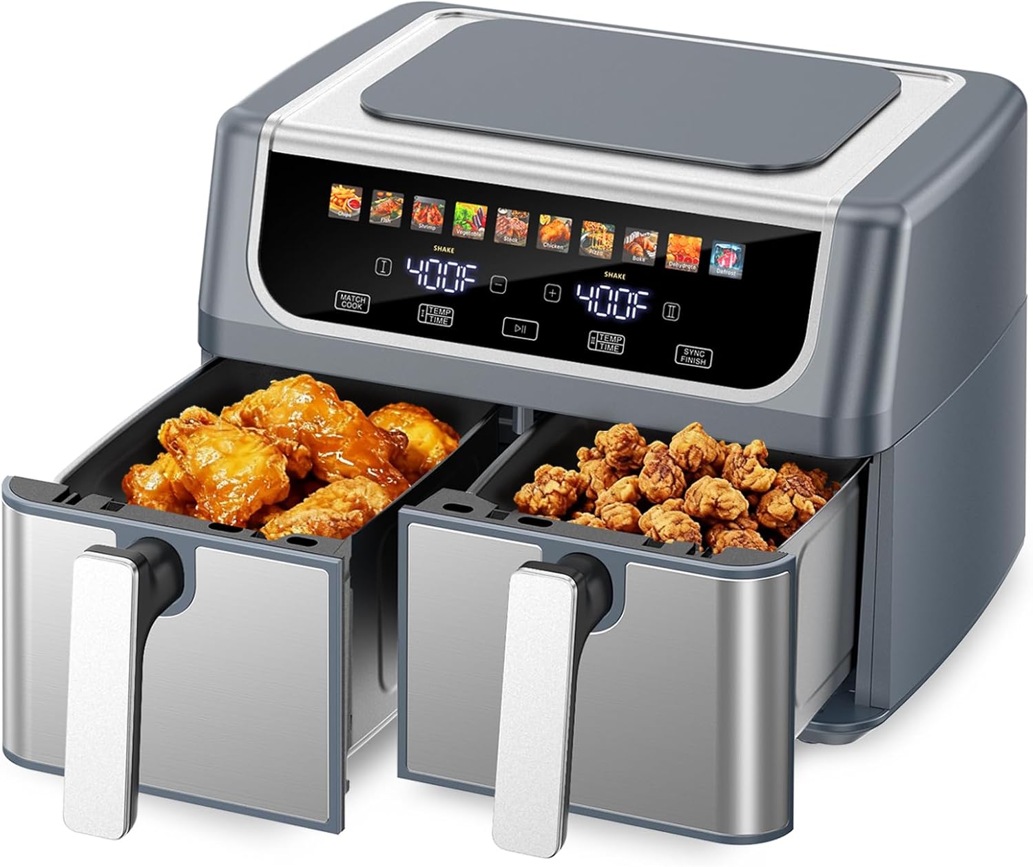 DUMOS 10-in-1 Air Fryer 9.5 QT, Large Airfryer with with 2 Independent Frying