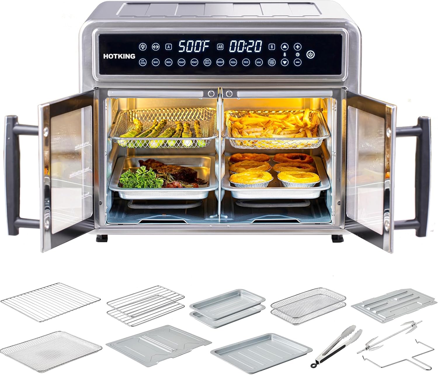 HotKing Dual-Zone Air Fryer Toaster Oven Combo, 28 QT Extra Large, Non Toxic