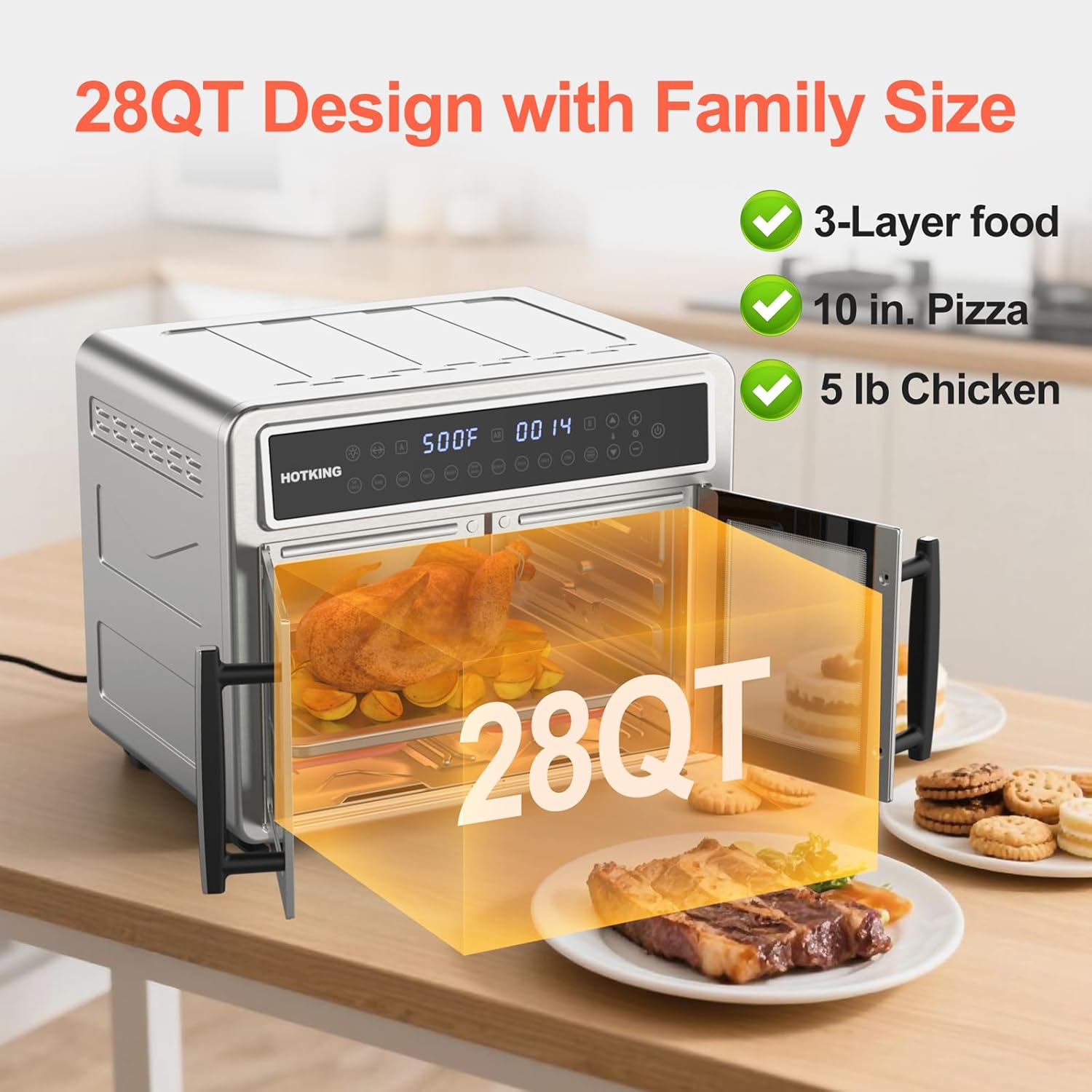 HotKing Dual-Zone Air Fryer Toaster Oven Combo, 28 QT Extra Large, Non Toxic - View 4