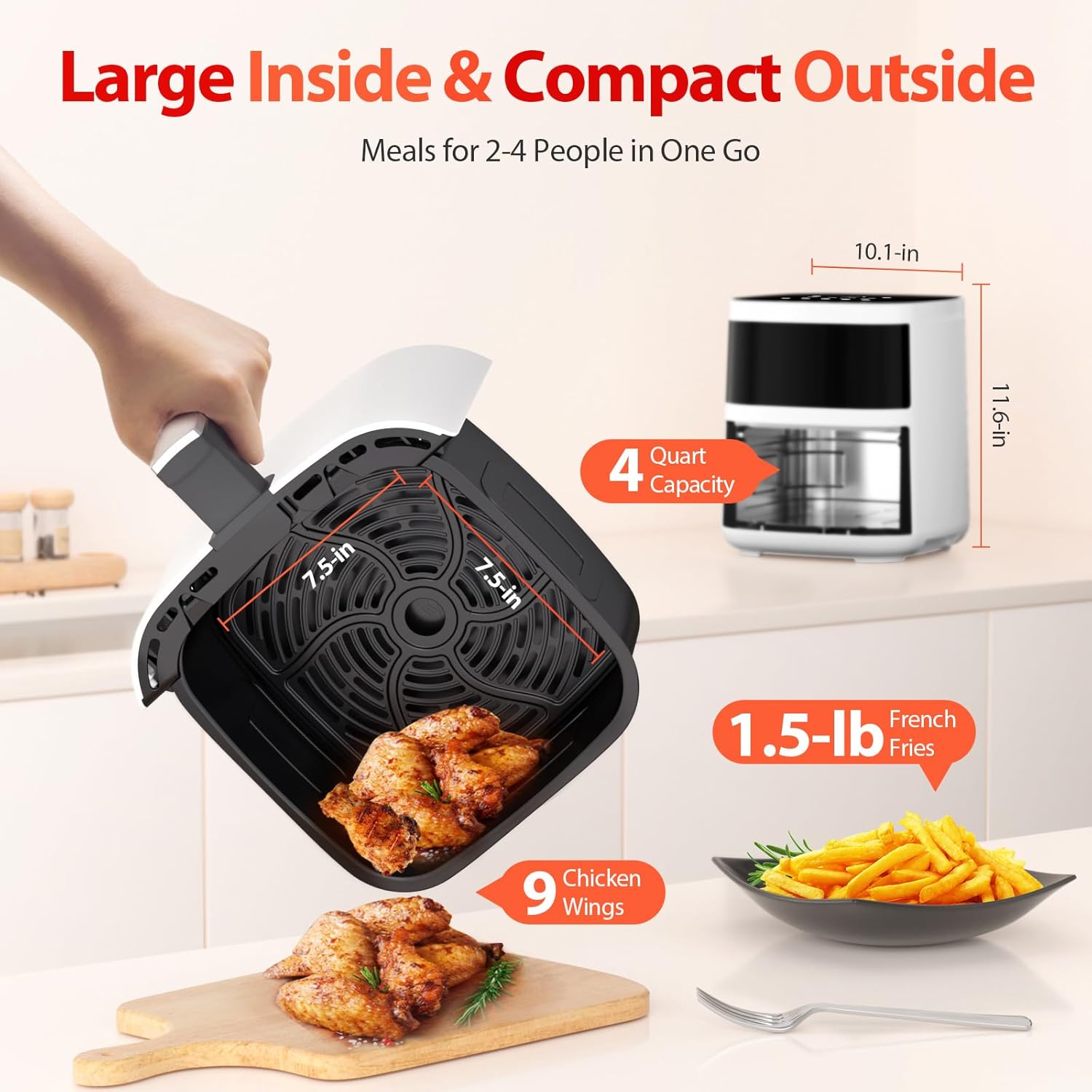 Air Fryer, Beelicious 8-in-1 Smart Compact 4QT Air Fryers with Viewing Window, - View 2
