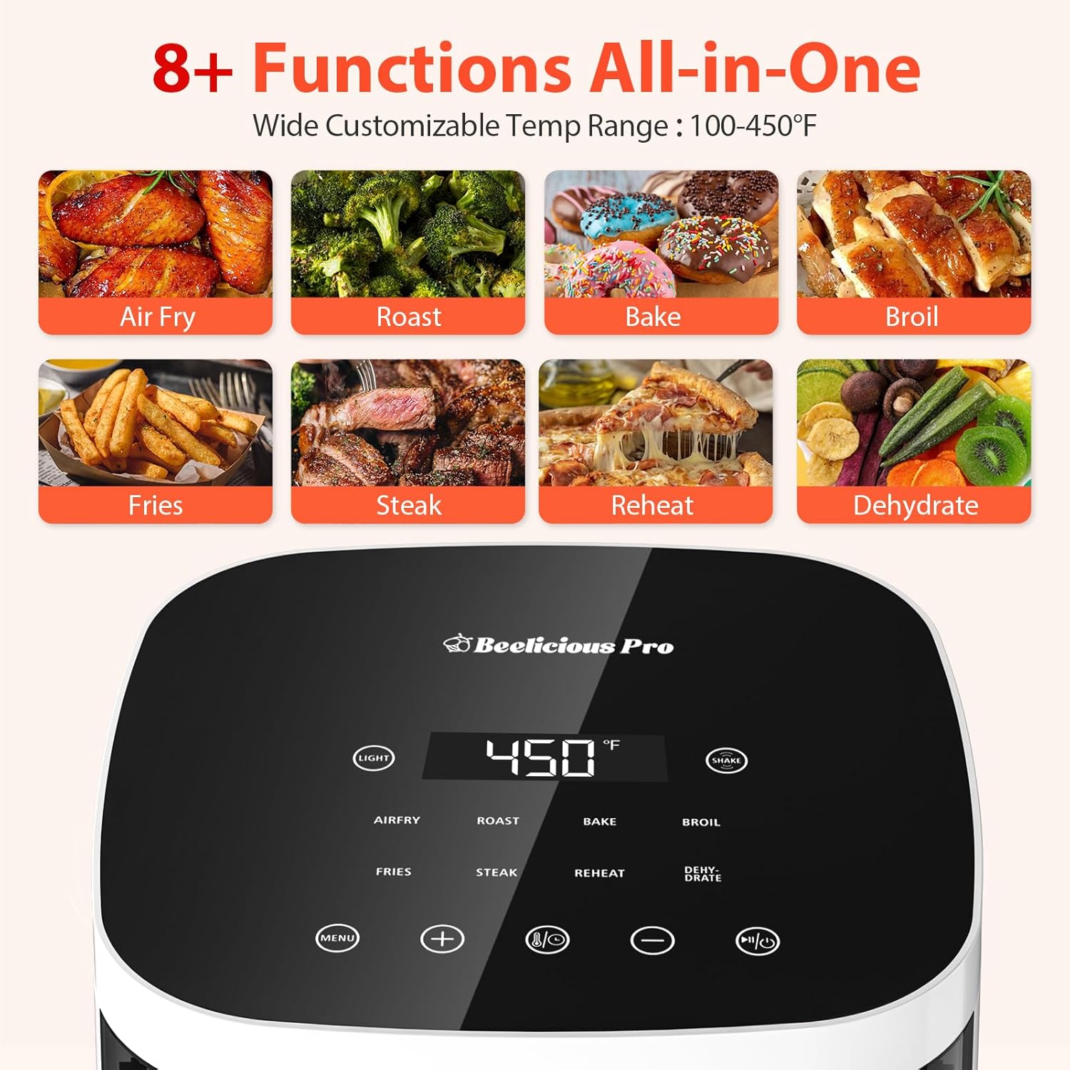 Air Fryer, Beelicious 8-in-1 Smart Compact 4QT Air Fryers with Viewing Window, - View 4