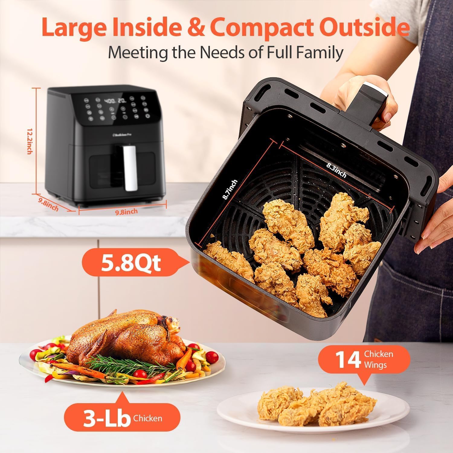 Beelicious Large Air Fryer, 12-in-1 Digital Airfryer with Window, 5.8Qt, 40+ - View 4