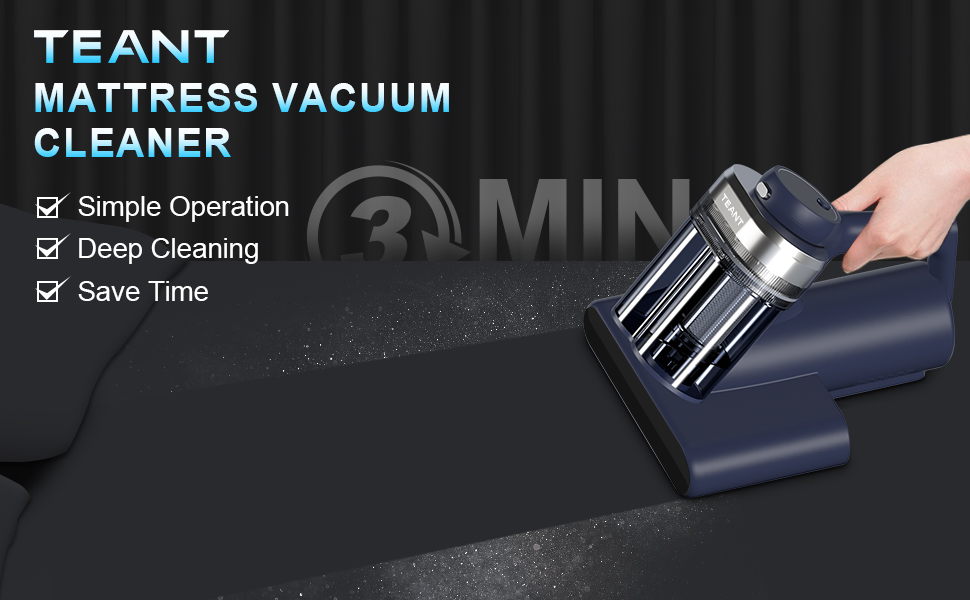 Teant Mattress Vacuum Bed Vacuum Cleaner with 253.7nm UV-C Light, Hyper Helix Motor with 16kPa Strong Suction & 33000 RPM/Min Tapping, HEPA Filter, 149℉ Heat & Ultrasonic & Anion for Bed and Pet. detail 1