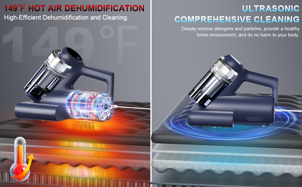 Teant Mattress Vacuum Bed Vacuum Cleaner with 253.7nm UV-C Light, Hyper Helix Motor with 16kPa Strong Suction & 33000 RPM/Min Tapping, HEPA Filter, 149℉ Heat & Ultrasonic & Anion for Bed and Pet. detail 7